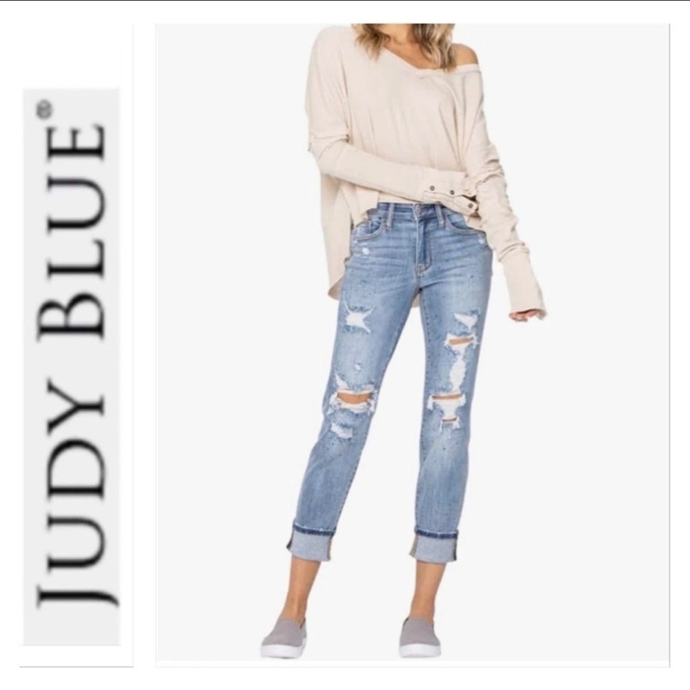 Judy‎ Blue Boyfriend Fit Distressed Light Wash Paint Splatter Jeans Size 3/26